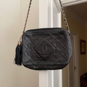Chanel black lamb camera medium